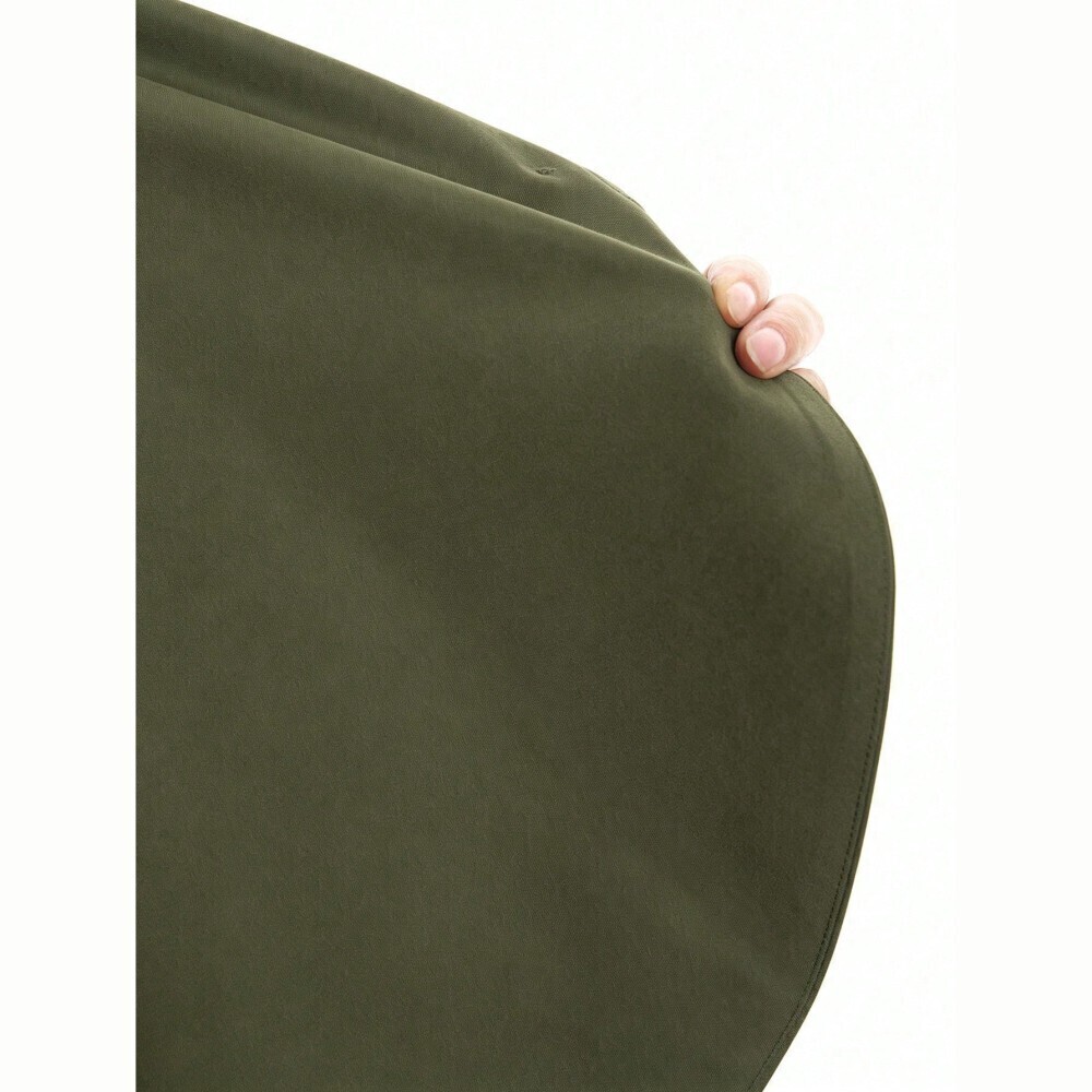 Olive Green Draped Waterfall Cape-Effect Collar Oversized Trench Jacket - Picture 4 of 8